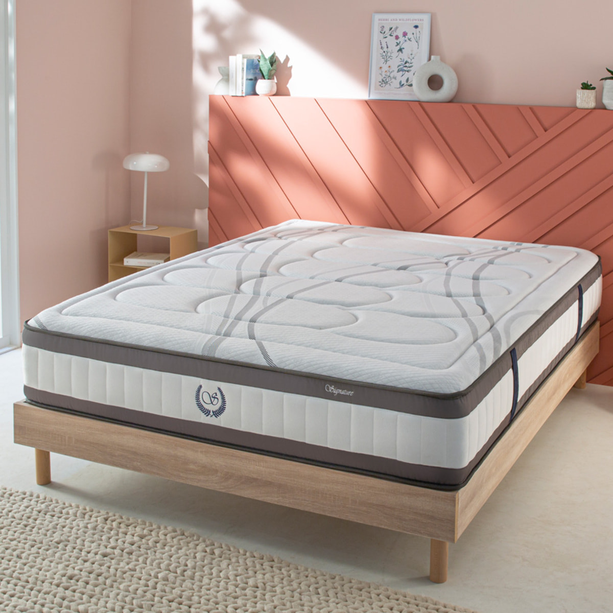 Ensemble Matelas Signature avec Sommier Couleur Bois