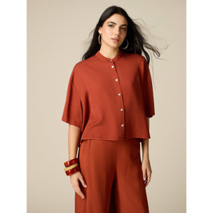 Oltre - Camisa boxy cuello mao - Naranja sol