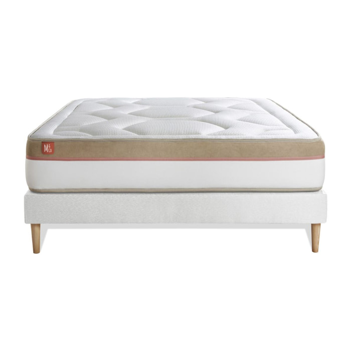 Ensemble - Matelas Mémoire de forme 30cm d'épaisseur - 7 zones de confort - Confort ferme - Sommier tapissier en kit - 2 places