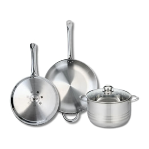 Ensemble de 2 Poêles de cuisson 28 et 32 cm et 1 faitout 24 cm Elo Profi Brillant