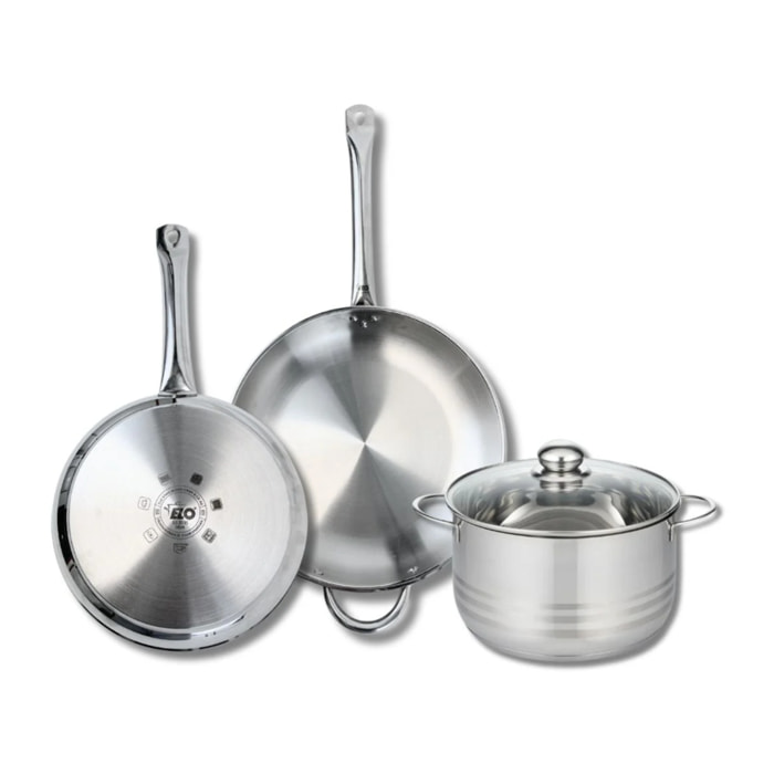 Ensemble de 2 Poêles de cuisson 28 et 32 cm et 1 faitout 24 cm Elo Profi Brillant