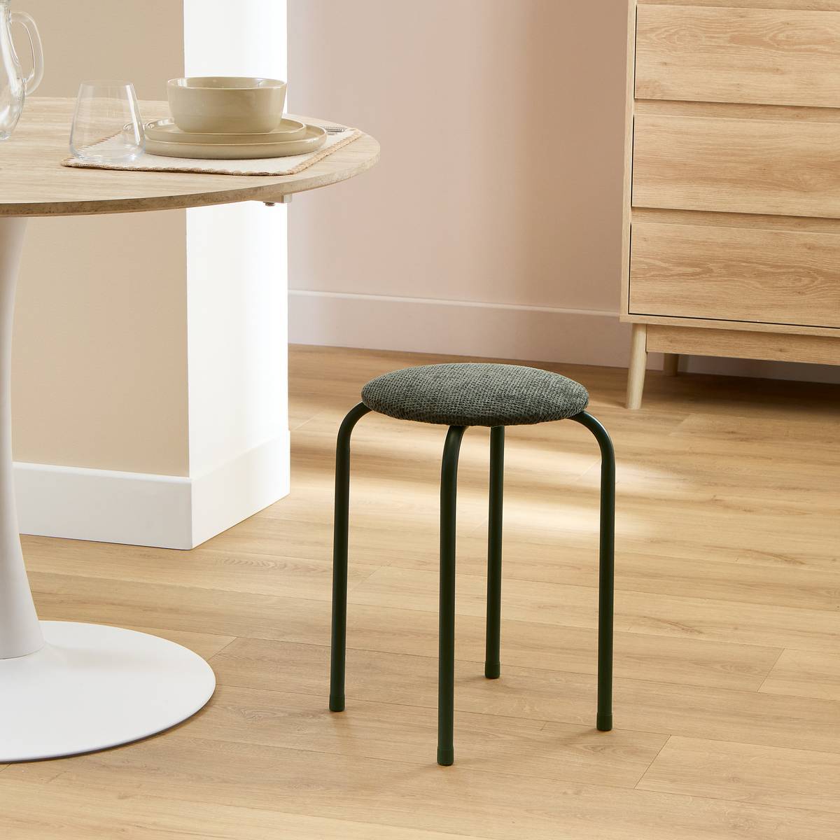 Tabouret rond empilable avec assise velous Flexy vert