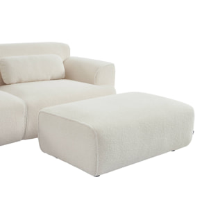 Pouf. module pour canapé. repose-pieds pour canapé 3 places en bouclette blanche. L 102 x P 70 x H 41cm - Wallas