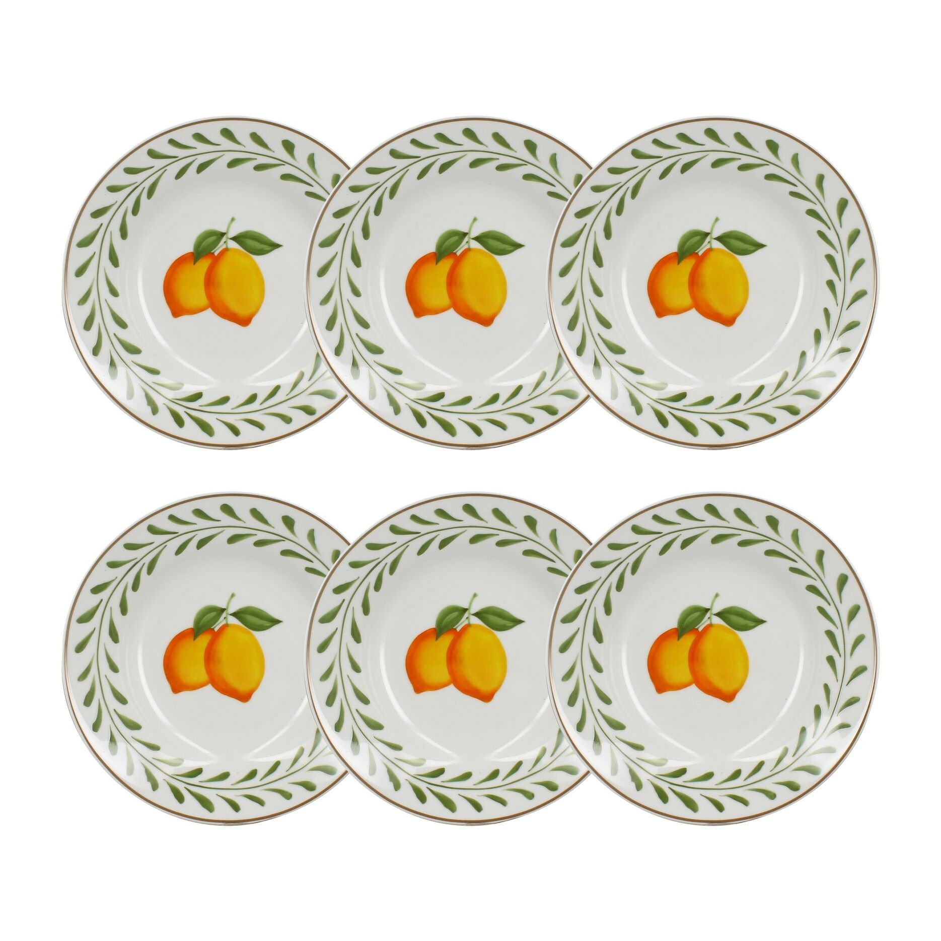 Lot de 6 assiettes creuses 20cm en porcelaine à imprimé citron LEMON