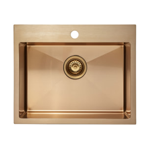 Swiss Aqua Technologies Aurum Évier de cuisine encastrable inox 304, 1 bac, 55x45x21 cm, Cuivre brossé PVD