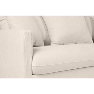 Canapé convertible scandinave 3 places en tissu effet velours beige et bois clair LOUISE