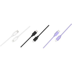 Câble Lightning ESSENTIELB pack 3 câbles USB-C 1M Blanc/Noir/Mauve