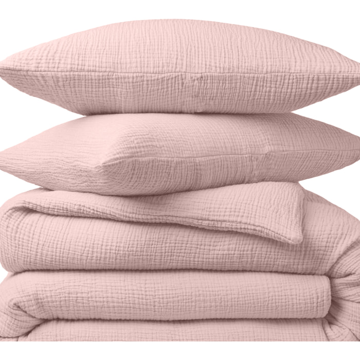 Paire de Taies d'oreiller gaze de coton rose lotus