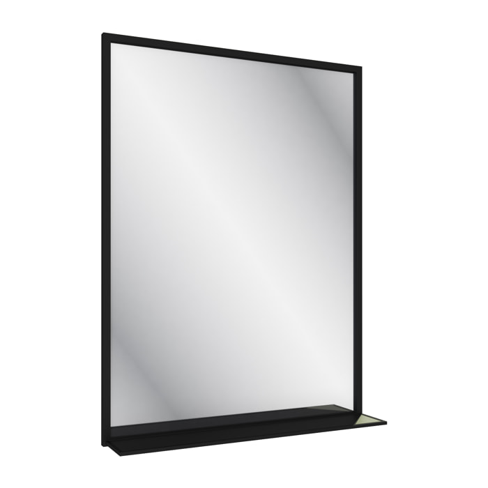 Miroir salle de bain 80x60cm - laqué noir mat avec étagères - FRAMED MIRROR