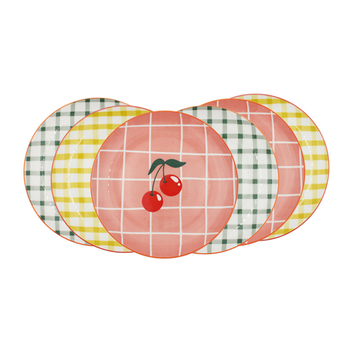 Lot de 6 petites assiettes, Fruits en Folie