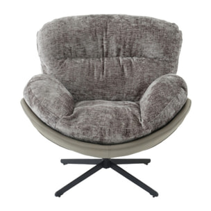 Fauteuil rotatif 360° tissu doux avec simili et pieds métal - DOUDOU