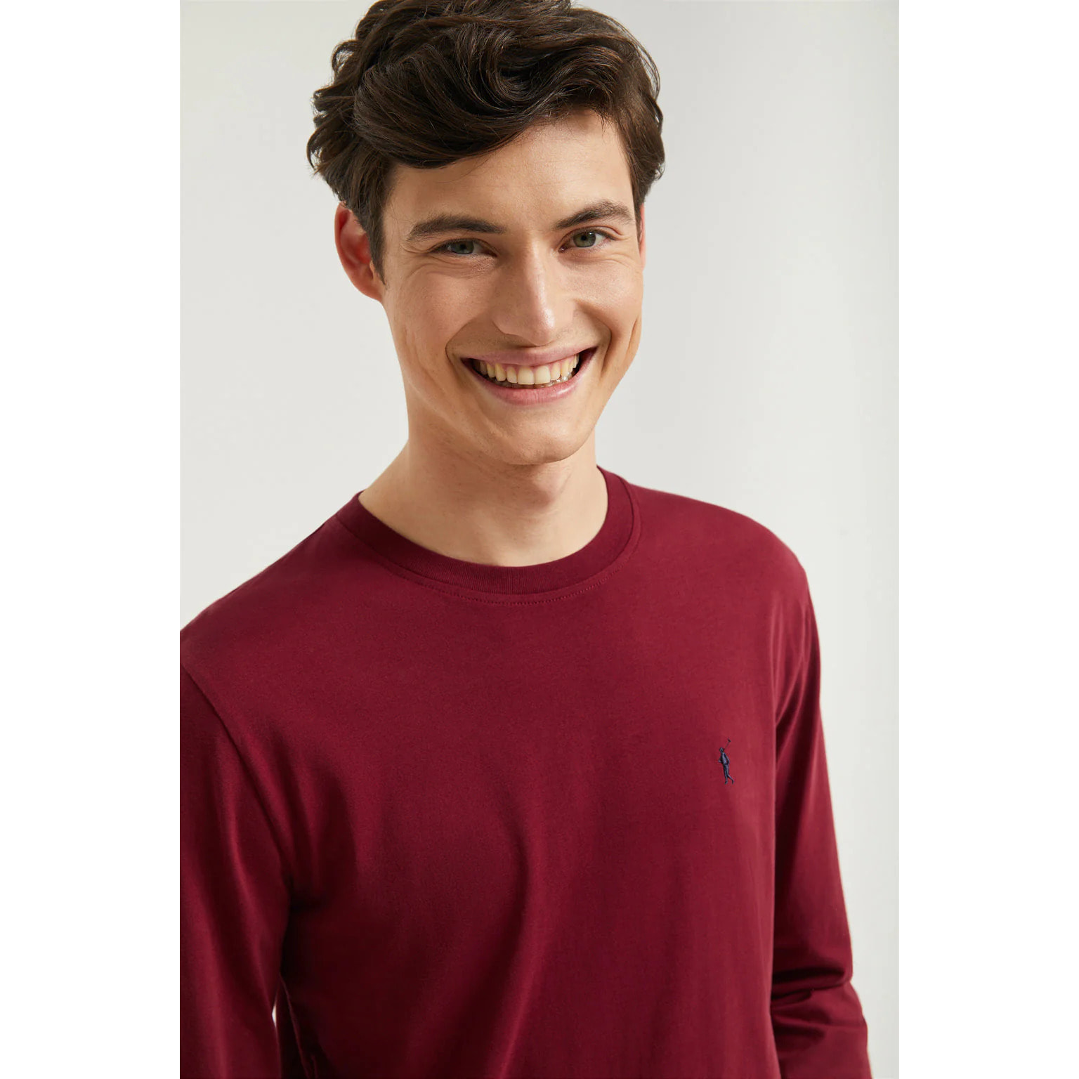 Maglietta basic granata a maniche lunghe con logo Rigby Go