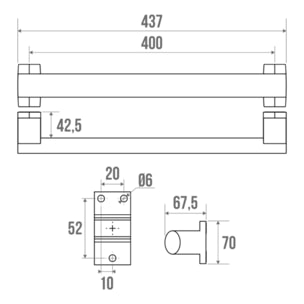 Barre de maintien droite PMR PELLET Design 40 cm aluminium époxy anthracite caches résine anthracite