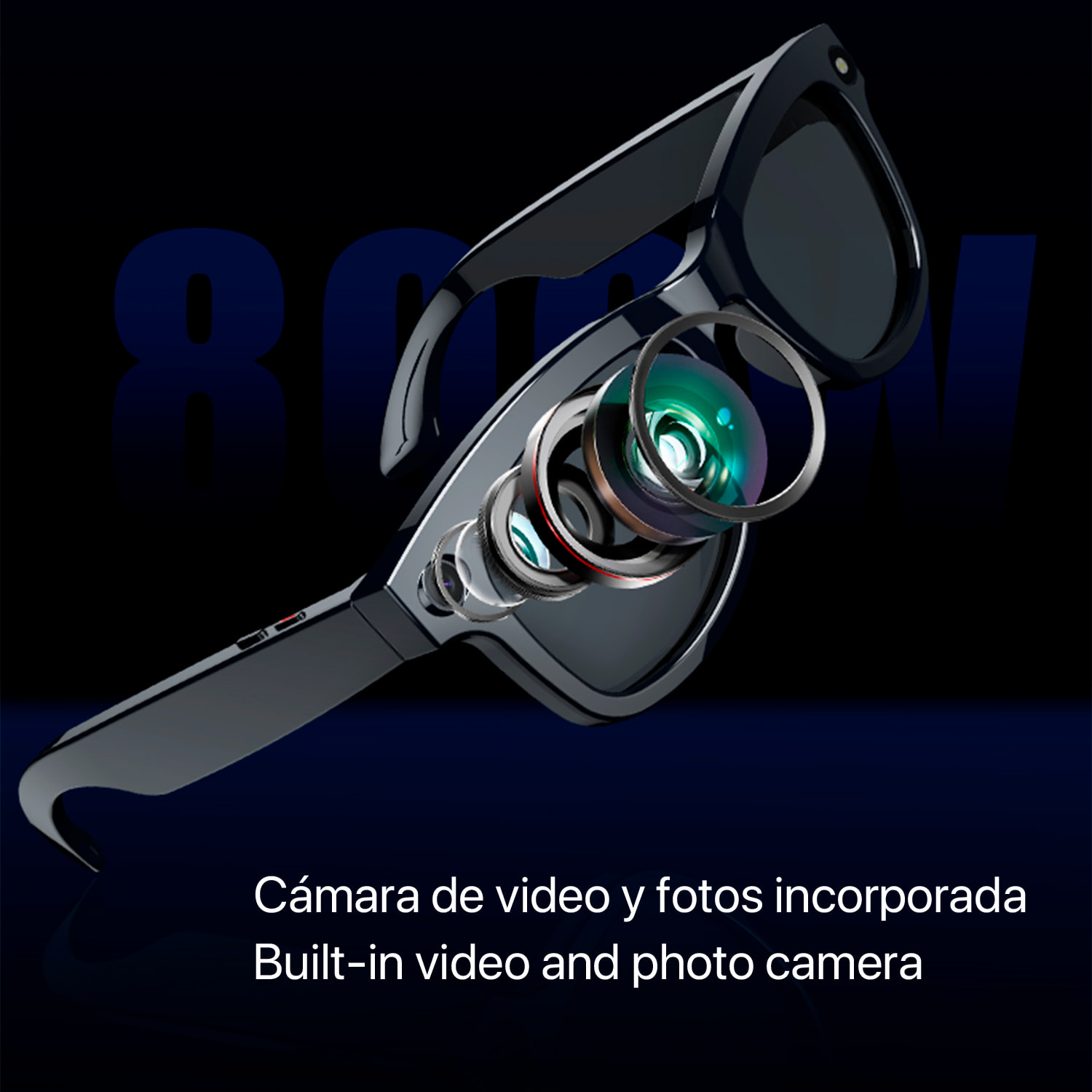 Gafas inteligentes M01 PRO, cámara con flash integrada de 8 MPX, control de música, inteligencia artificial, traducción de +100 idiomas en tiempo real.