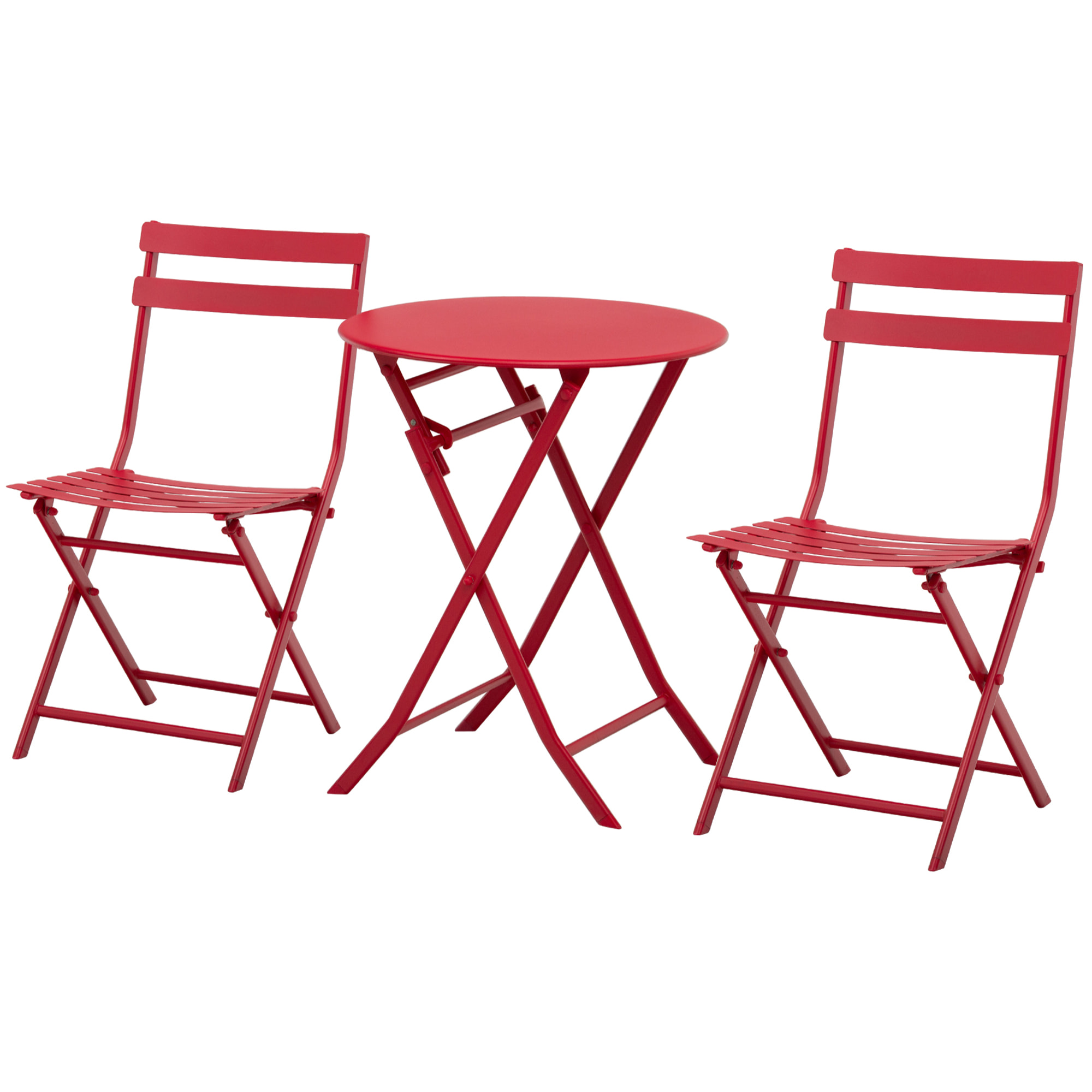 Salon de jardin bistro pliable - table ronde Ø 60 cm avec 2 chaises pliantes - métal thermolaqué rouge