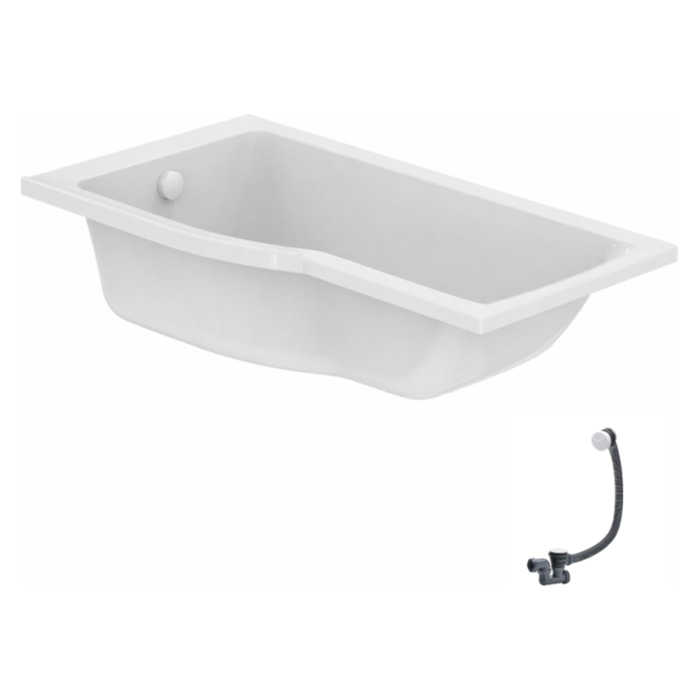 Baignoire bain douche 150 x 80 cm gauche Connect Air + vidage Blanc