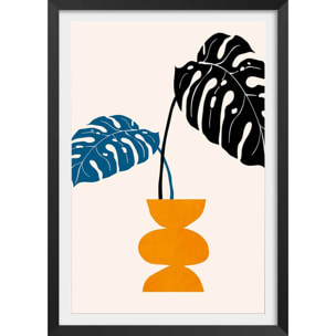 Affiche graphique ""plante en pot"" Affiche + cadre en bois - Noir