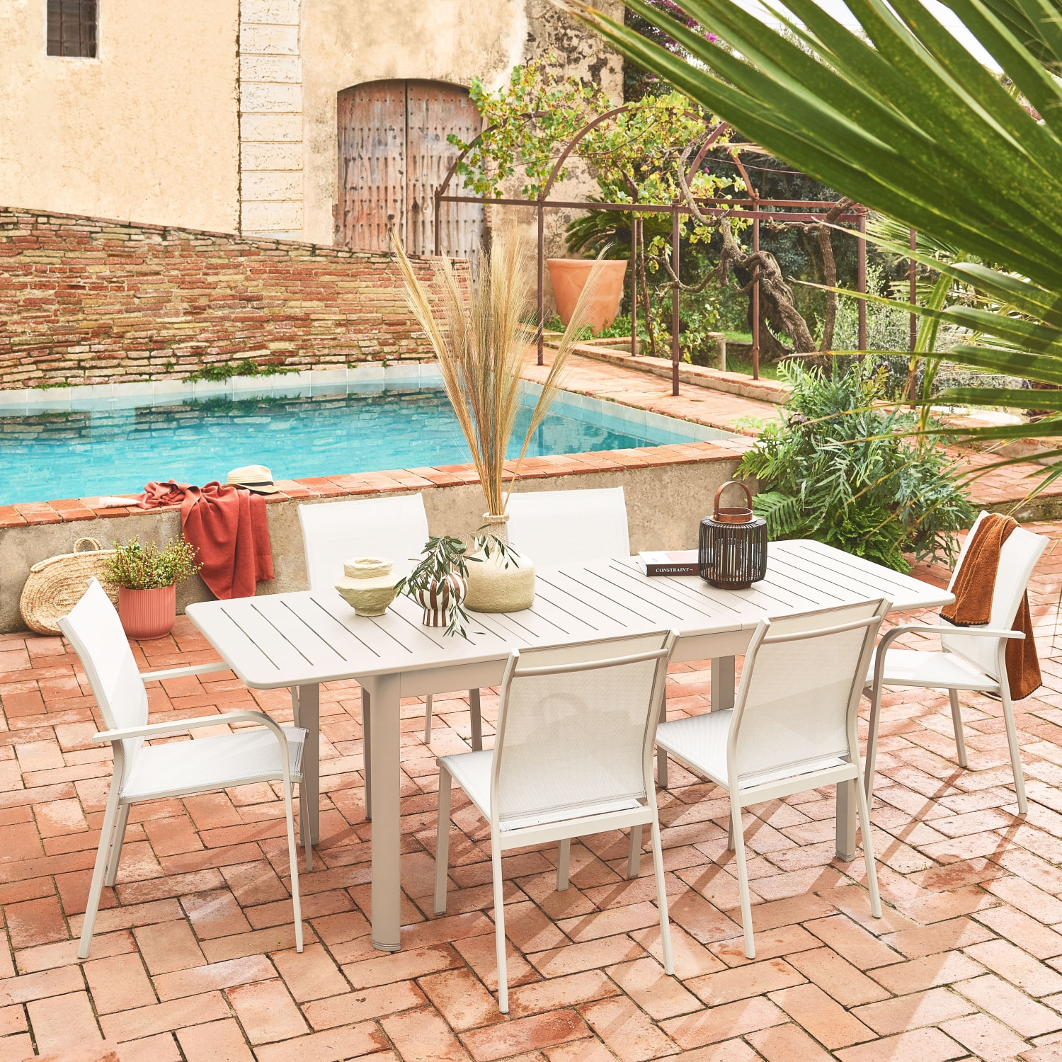 Table de jardin extensible aluminium + 6 assises SEATTLE + BUFFALO