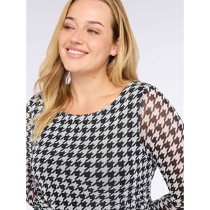 Fiorella Rubino - Camiseta de tul con estampado de pata de gallo - Negro