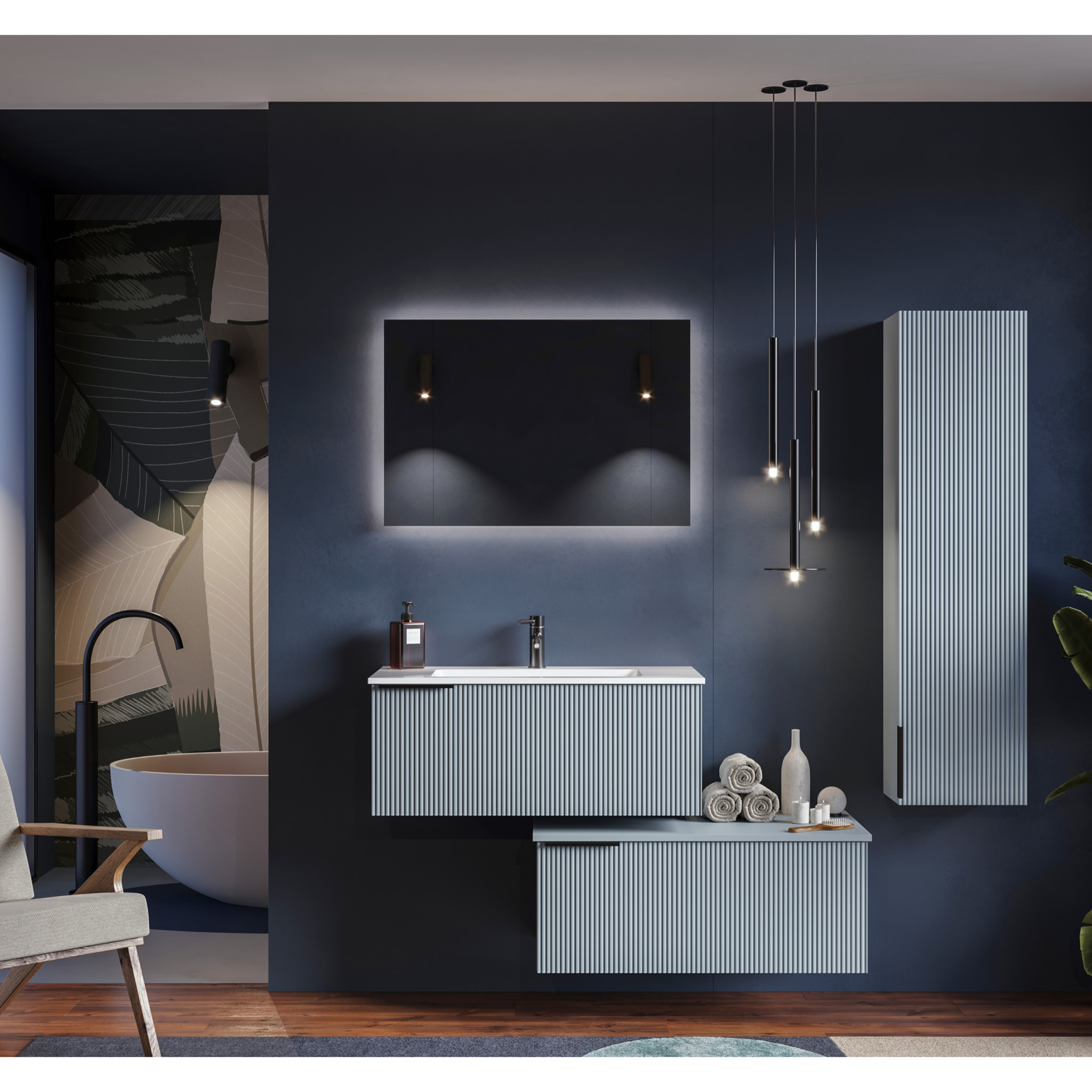 MOBILE DA BAGNO CANNES 90 AZZURRO CAPRI OPACO- 6 PEZZI
