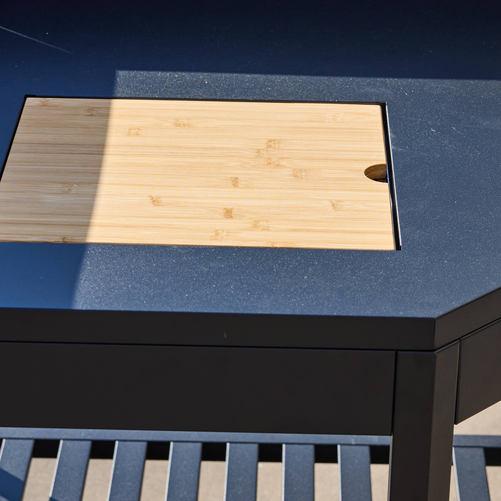 Module d'angle cuisine extérieure acier avec bac à glaçons et planche en bois L80cm THIRA