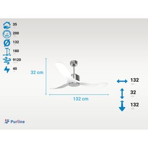 Ventilateur de plafond Wifi Moteur à courant continu Télécommande Hypersilence Mémoire Shopify Vendible (AUTOMATIQUE) 40   W argent