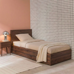 Lit coffre sommier à lattes et tête de lit 90x190cm décor bois MADERE