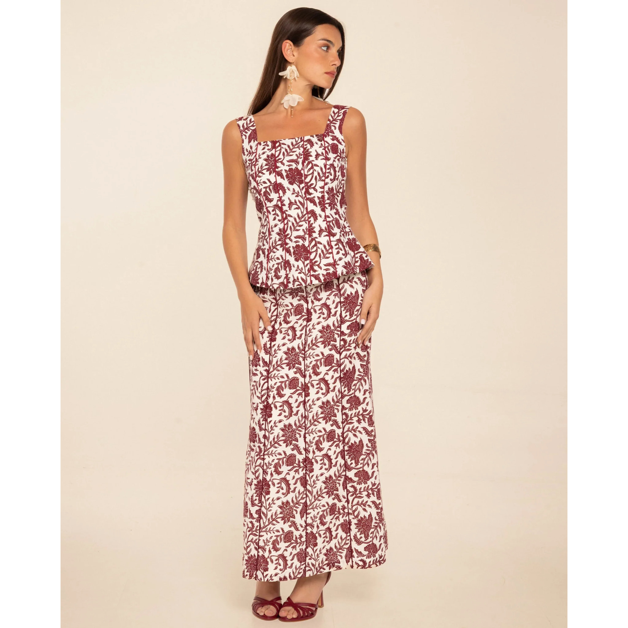 Falda midi estampada con lino
