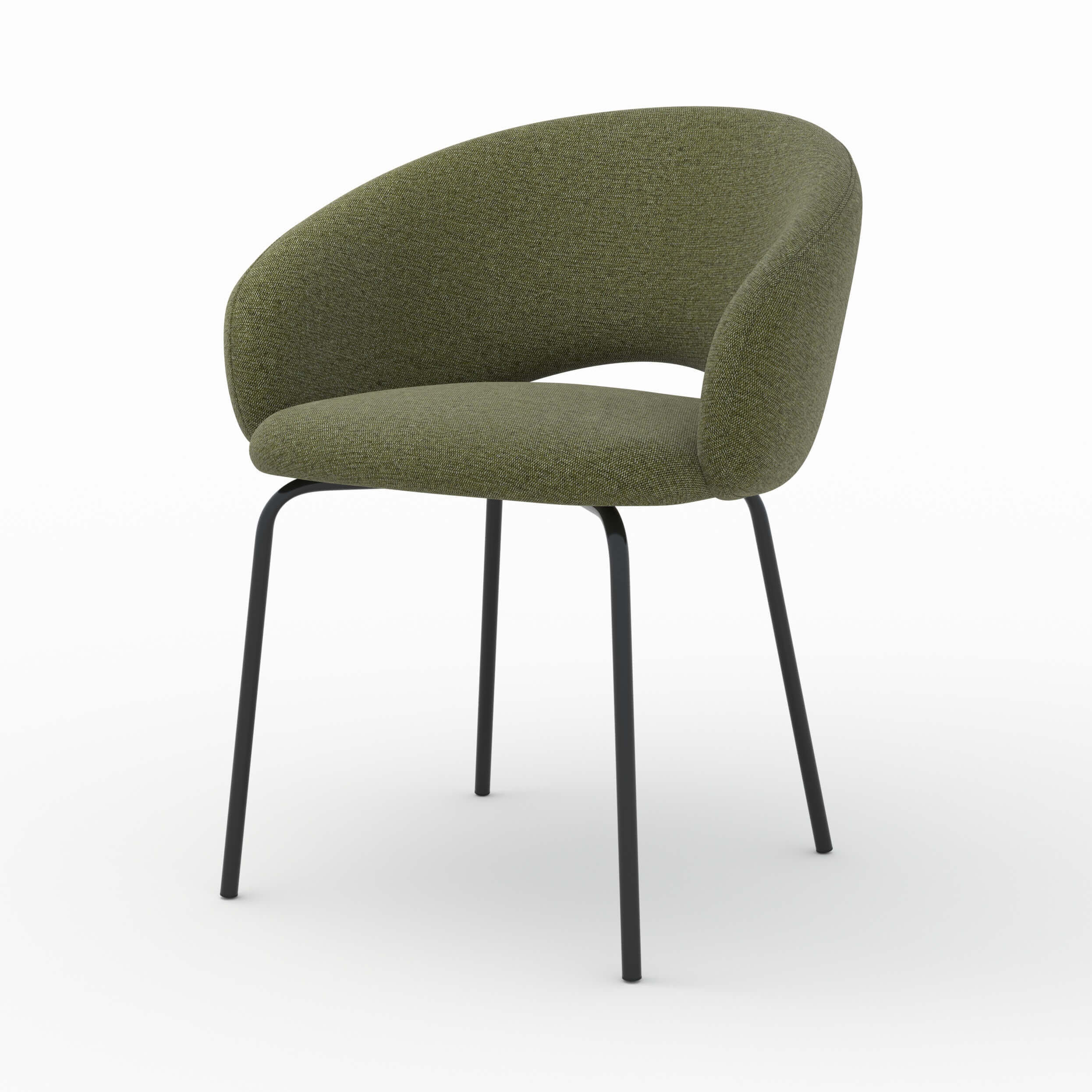 Chaise en tissu vert chiné et pieds noirs - Milly