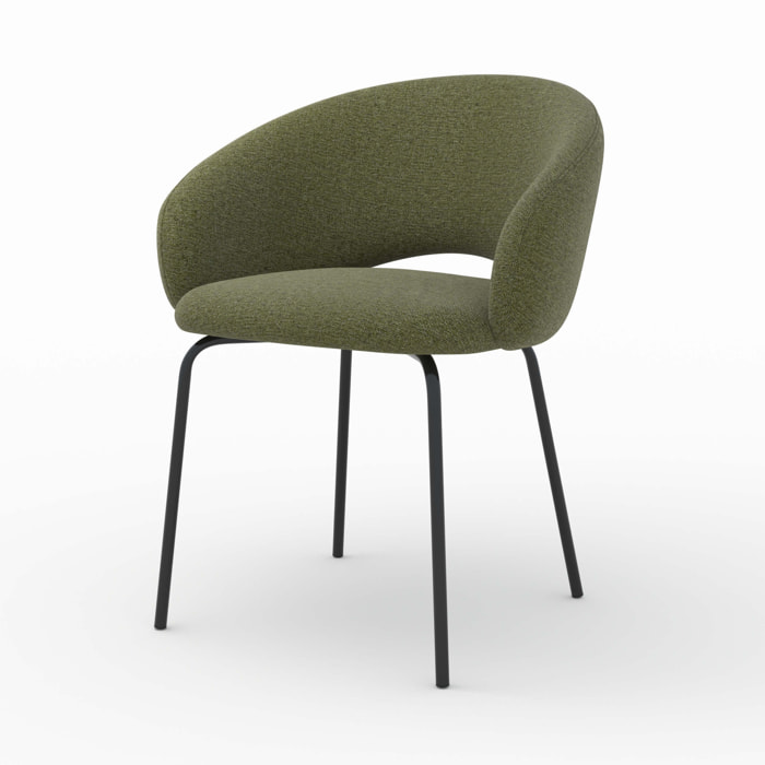 Chaise en tissu vert chiné et pieds noirs - Milly