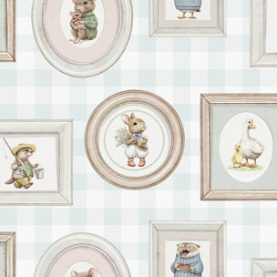 Papier peint animaux portraits vichy bleu enfant