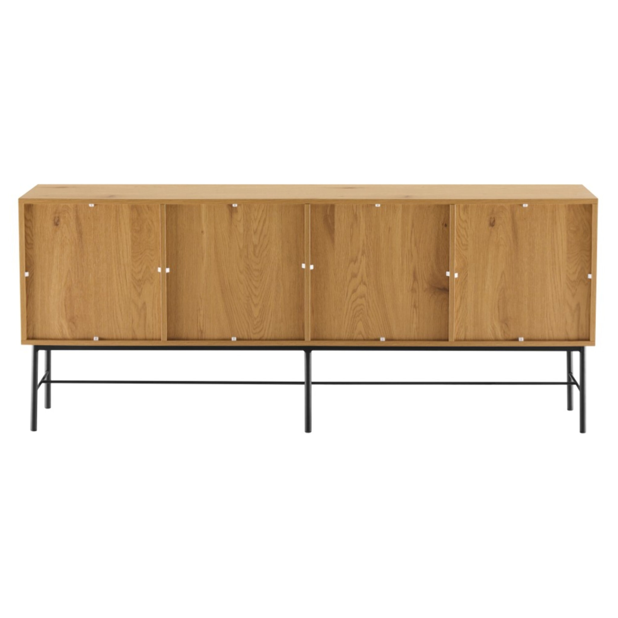 SCOTT - Buffet 4 portes décor effet bois rainuré noir et naturel