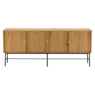 SCOTT - Buffet 4 portes décor effet bois rainuré noir et naturel