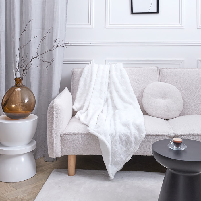 Plaid - HOME DECO FACTORY - Flanelle - Damier - Blanc et Beige