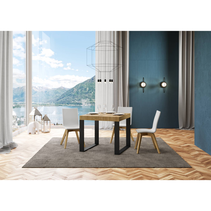 Tavolo allungabile 90x90/246 cm Tecno Premium Quercia Natura telaio Antracite