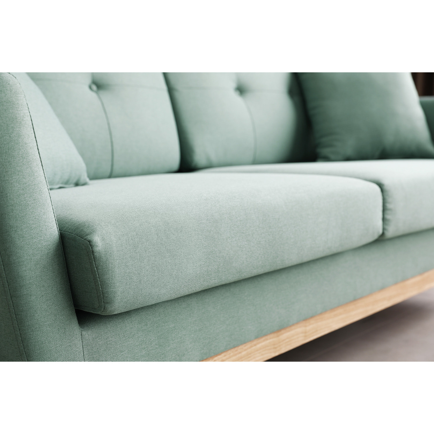 Canapé scandinave 3 places et 2 coussins en tissu vert d'eau OSLO