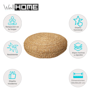 Well home puf redondo de algodón beige ø58x20cm