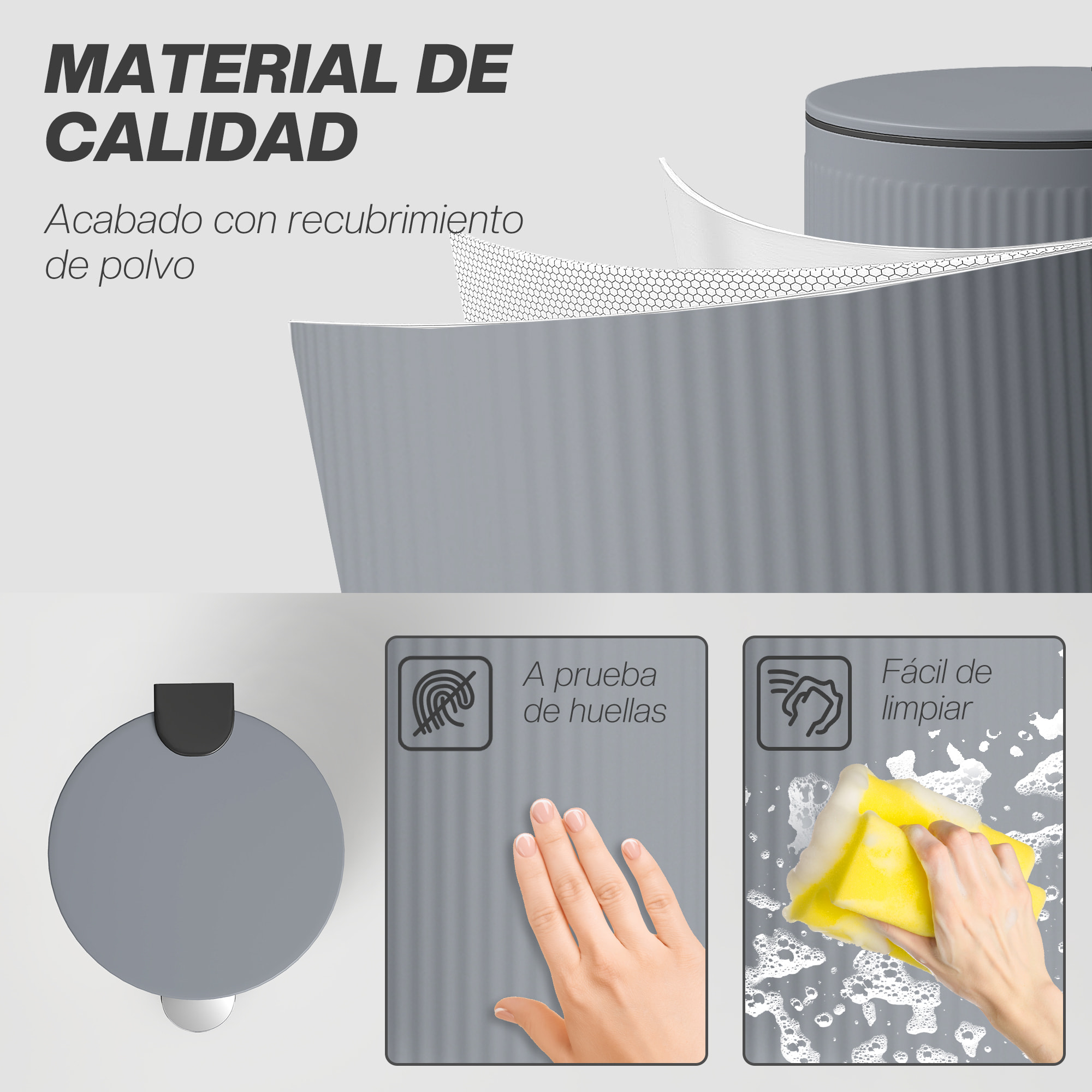Cubo de Basura Cocina con Pedal, 30L, Papelera de Cocina Metálico con Tapa de Cierre Suave y Cubo Extraíble, para Dormitorio, Oficina, Estudio y Salón, 36x30x60,5 cm, Gris Oscuro