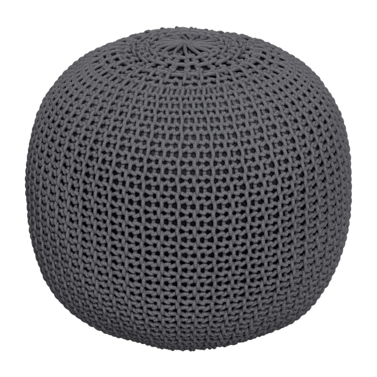 Pouf tricot rond en coton gris foncé  D40 cm - Elisa