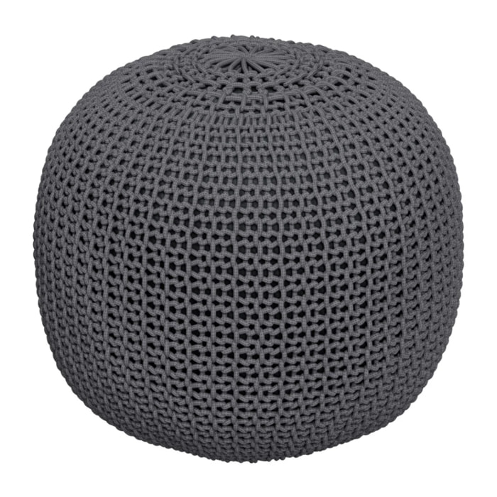 Pouf tricot rond en coton gris foncé  D40 cm - Elisa