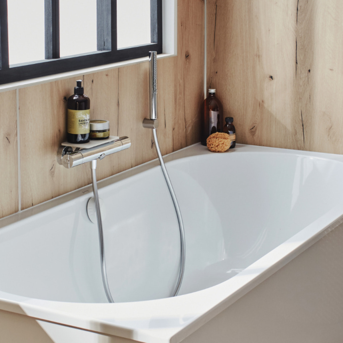 Pommeau de douche Shift+ rond 2 jets chromé + flexible