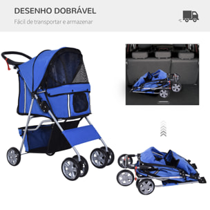 Cochecito Perros Plegable de Tela Nylon 75x45x97cm Azul