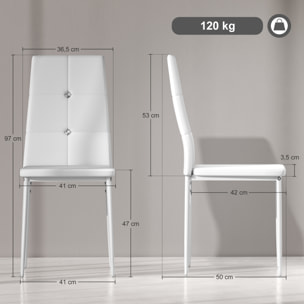 Juego de 6 Sillas de Comedor Tapizada en PU Sillas de Cocina con Respaldo Alto con Botones y Patas de Acero Diseño Moderno para Salón Dormitorio Blanco