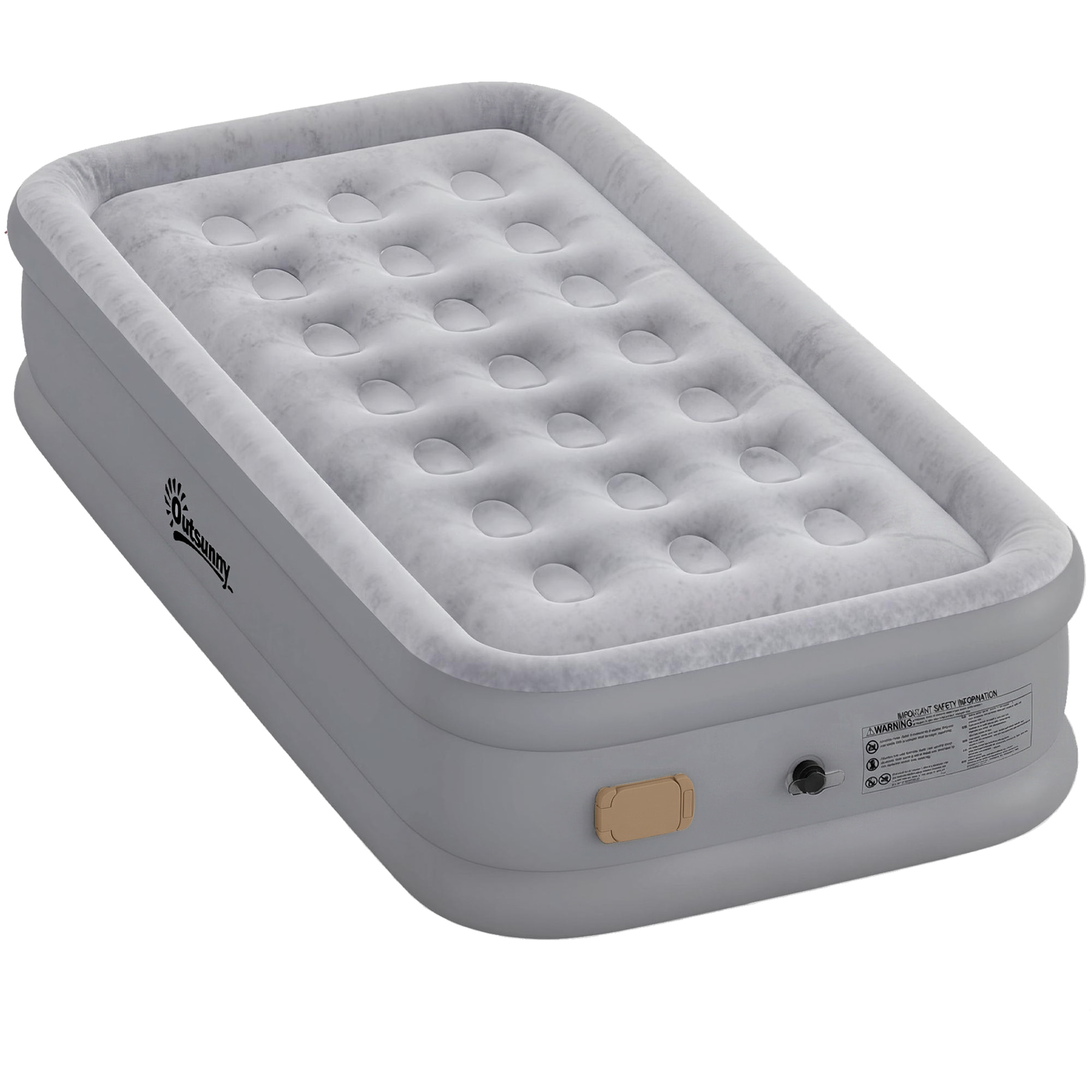 Colchón Hinchable Individual 190x97x39 cm con Bomba Integrada, Inflado 3 Min Desinflado 2 Min, Colchón Inflable Plegable Impermeable, Bolsa Transporte, Superficie Flocado, Carga 200 kg, Gris