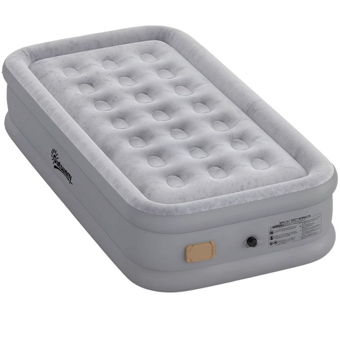 Colchón Hinchable Individual 190x97x39 cm con Bomba Integrada, Inflado 3 Min Desinflado 2 Min, Colchón Inflable Plegable Impermeable, Bolsa Transporte, Superficie Flocado, Carga 200 kg, Gris