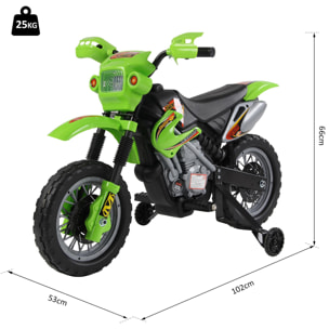 Moto Cross électrique enfant 3 à 6 ans 6 V phares klaxon musiques 102 x 53 x 66 cm vert et noir
