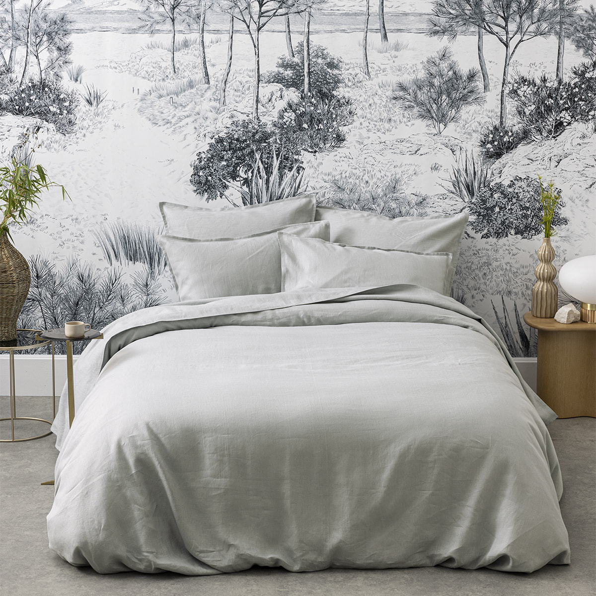 Drap housse uni en lin lavé, Made in France, NOUVELLE VAGUE , Bleu clair