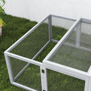 Clapier cage à lapins extérieur intérieur 2 portes supérieures 181L x 100l x 48H cm bois pin gris