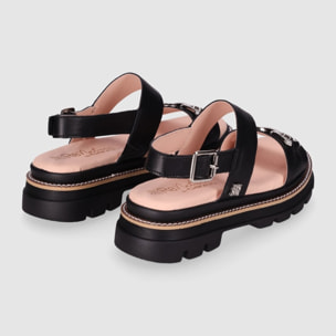 Sandalias de Piel - Negro - Tacón: 4 cm