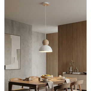 Lampada a sospensione Kaki in acciaio bianco e legno